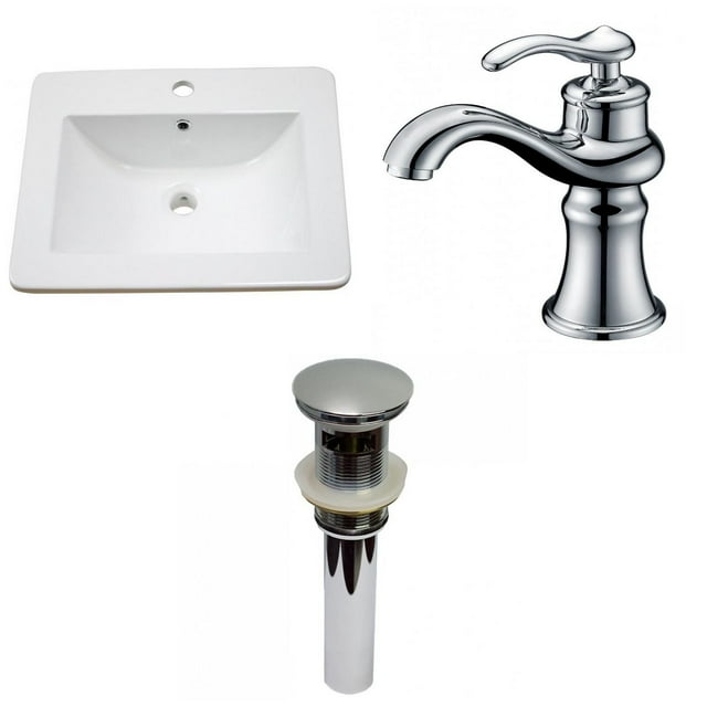 American Imaginations 21-in. W 1 Hole Ceramic Top Set In White Color - Overflow Drain Incl. AI-29721