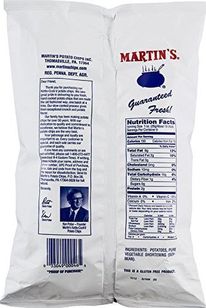 Martin's Kettle-Cook'd No Salt Added Potato Chips 8 Ounces (4 Bags)