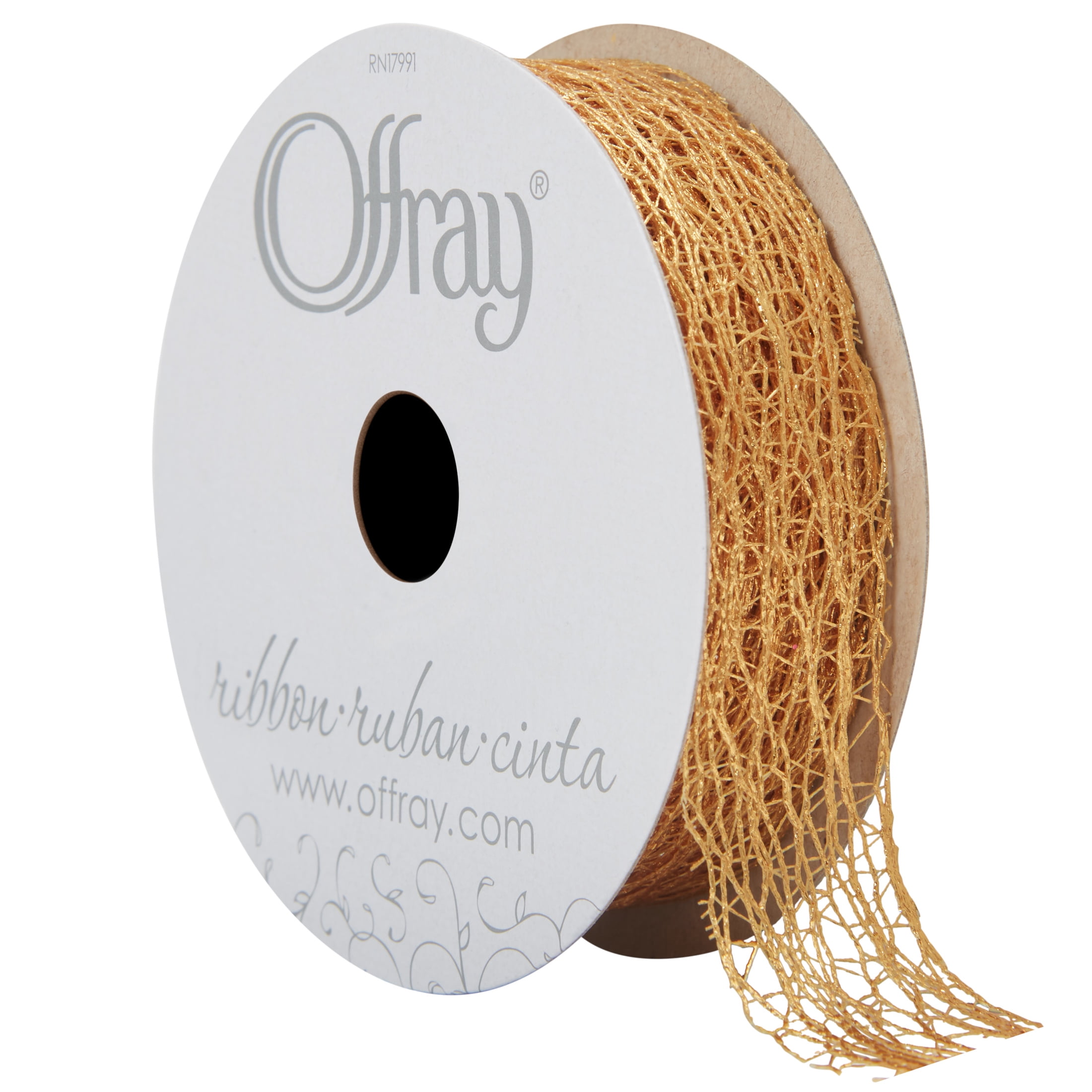 Offray Ribbon, Gold 7/8 inch Metallic Ribbon, 9 feet