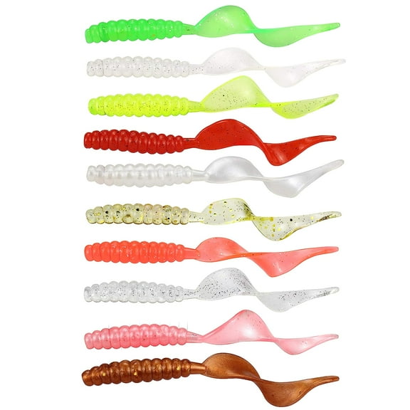 Grub Fishing Lures, 60/120/240pcs Soft Plastic Bait for Saltwater/Freshwater, 10 Mixed Colors - 1.6/2.2/2.8 inches