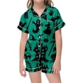 thumbnail image 4 of Halloween Pajamas Kids Size 10-11 Years Casual Sleepwear Pumpkin Bat Short Sleeve Top with Shorts Soft Girls Pajama Set Green, 4 of 4