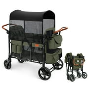 Matladin Wagon Stroller for 4 Seats, All-Terrain Wagon for Toddler with Canopy, Adjustable Handlebar, 5 Point Harness, Phone Holder, Shoulder Bag, Green