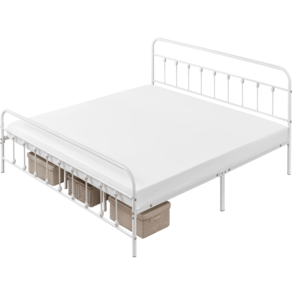 Alden Design Metal Platform California King Bed with High Headboard, White
