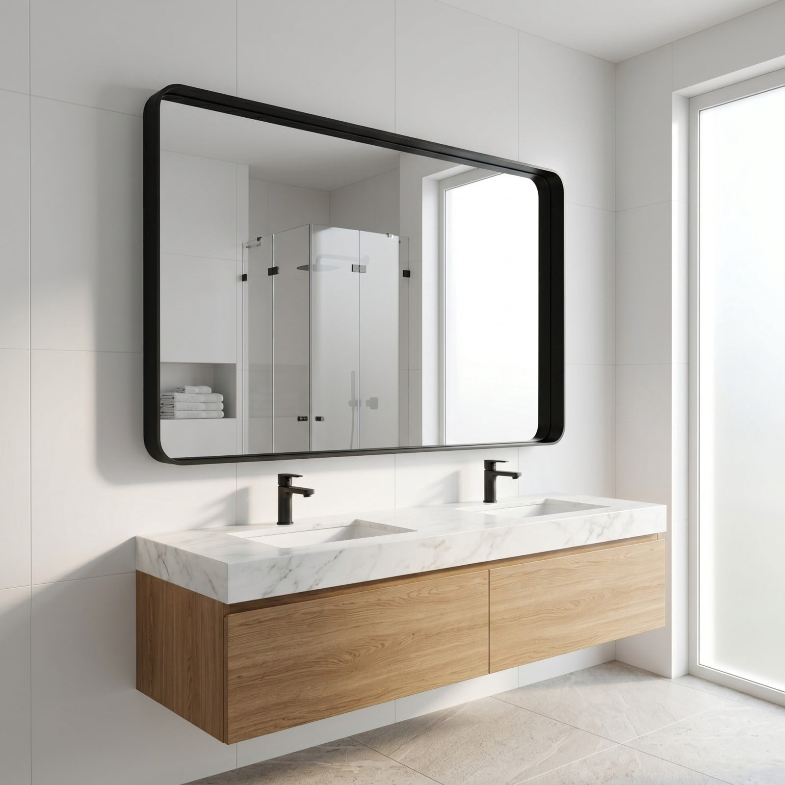 Gleamira 32"x48" Rectangular Bathroom Mirror Vanity Wall Mounted Mirror with Deep Frame, Black