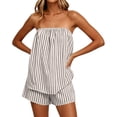 thumbnail image 4 of SOOMLON Cooling Pajamas for Women Plus Size Flowy Sleepwear Set Strapless Ruffle Top Solid Summer Two Piece Nightwear, 4 of 6