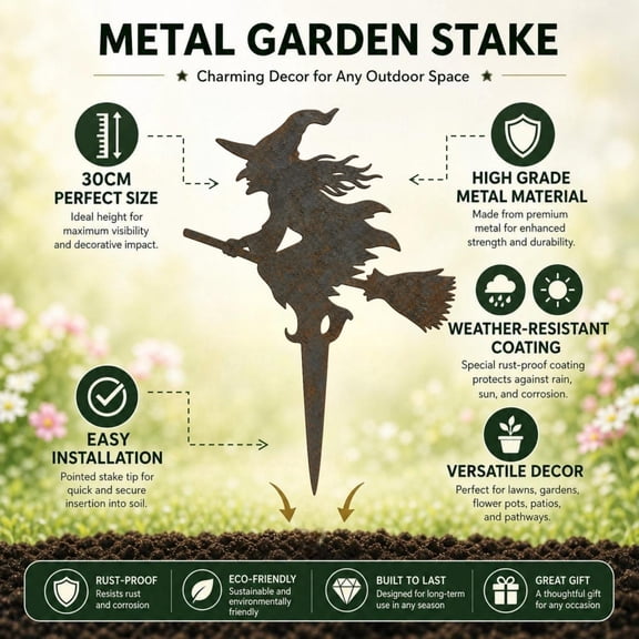 Halloween Iron Ground Stake, Metal Porch Ornament, Spooky Yard Decor, Inserts Firmly into Soil and Resists Outdoor Weather for Flower Bed, Garden Path, and Lawn Display.