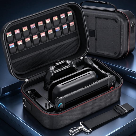 HEYSTOP Switch 2 Carry Case Compatible with Nintendo Switch 2,with 18 Games Cartridges Waterproof and Dustproof Travel Case for Switch 2 and Switch 2 Accessories,with Handles and Shoulder Straps