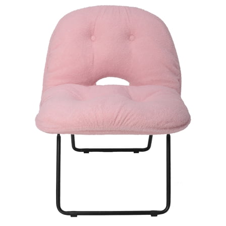 CALLIEVER Portable Folding Chair with Teddy Fleece,Dual-Use Handbag,for living room,Camping,Reading,Indoor/Outdoor,Pink