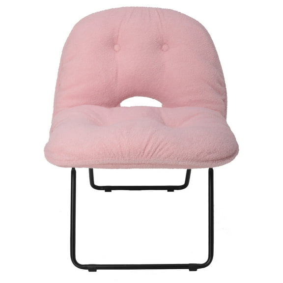 CALLIEVER Portable Folding Chair with Teddy Fleece,Dual-Use Handbag,for living room,Camping,Reading,Indoor/Outdoor,Pink