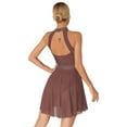 thumbnail image 4 of inhzoy Womens Halter Neck Dance Dress Rhinestone Ballerina Costumes Sleeveless Cutout Back Leotard Dress Coffee S, 4 of 7