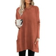 thumbnail image 4 of Miluxas Women's Long Sleeve Round Neck Shirts Fall Solid Color Loose Casual T-Shirt Top with Pocket Orange XL(XL), 4 of 9