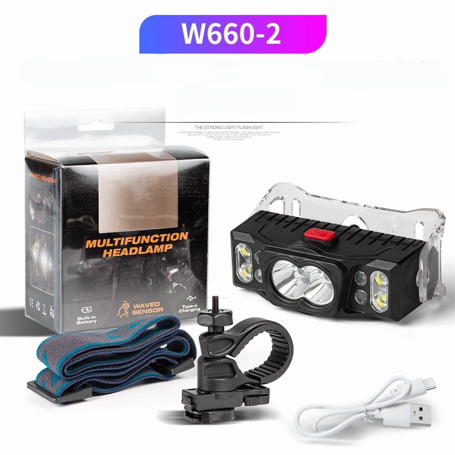 LED Smart Sensor Headlamp 2000 mAh Rechargeable Head Torch 7 Modes Working Headlight Outdoor Waterproof Flashlight Portable Emergency Lamp For Fishing Cycling Hiking