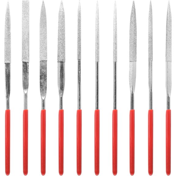 10 Pieces Mini Diamond Needle File Set, 3 x 140mm Small Metal Needle File Set, Flat Round Triangular Square Metal File for Glass, Stone, Jewelry