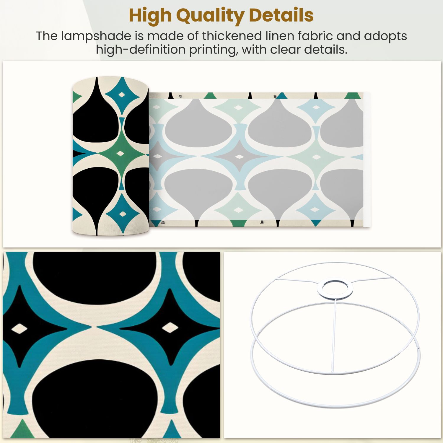 Linen Drum Lampshades Atomic Starburst Mid century Modern Green Black Blue Tear Shapes 13"x13"x10" Light Shade for Table Lamps Drum Lamp Shades Lampshade Replacement Assembly Required