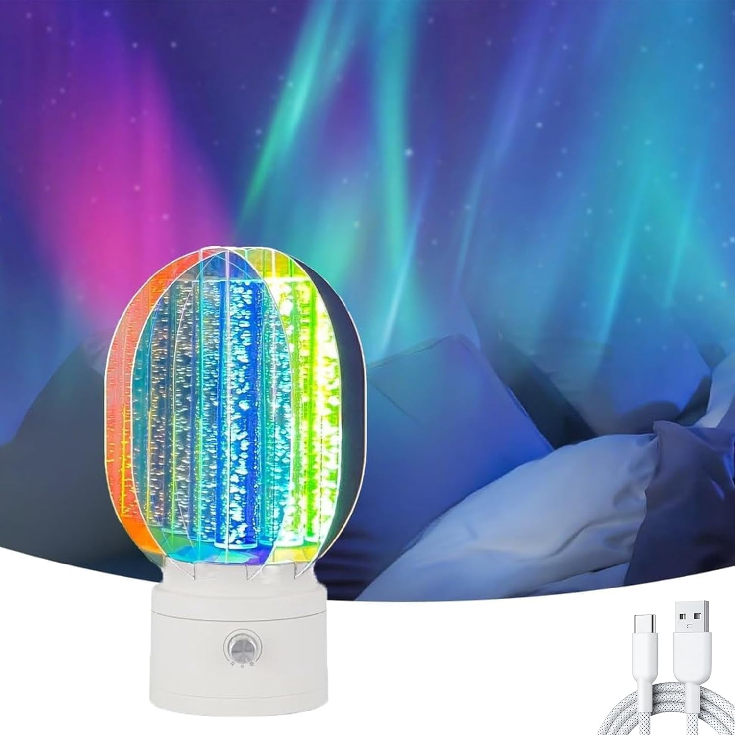 UFO Spaceship Alien Abduction Light Beam Blue Starry Night