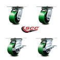thumbnail image 2 of 4 Inch Green Poly on Cast Iron Swivel Caster Set with Ball Bearings 2 Brakes SCC, 2 of 2