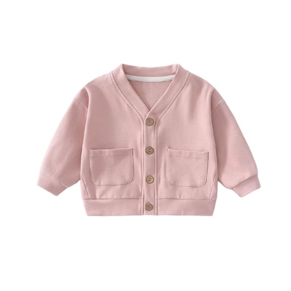 Jalioing Toddler Baby Cardigans Solid Long Sleeve V Neck Button Down Cardigan Comfy Casual Texture Outerwear with Pocket