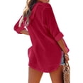 thumbnail image 5 of Nestiefly Women's Beach Cover Up Long Sleeve Summer Linen Shirt Hoodies Sweatshirt V Neck with Pocket Hooded Tops 2026 Red M, 5 of 6