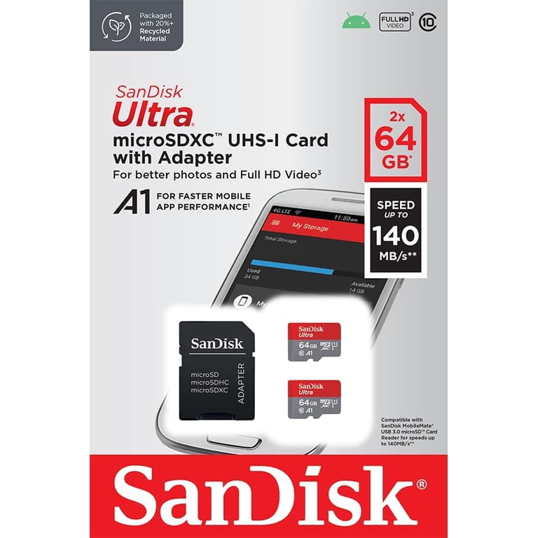SanDisk 128GB Ultra microSDXC A1 UHS-I Class 10 Memory Card, 140MB