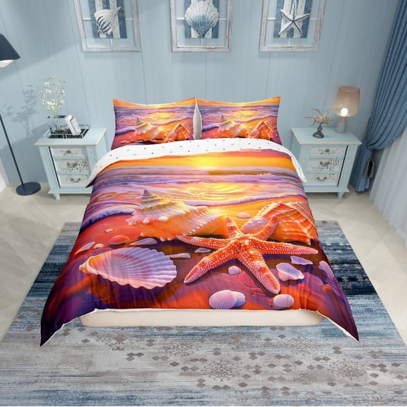 Erosebridal Starfish SeashellComforter Cover Twin,Ocean Beach Bedding Twin Size,Sea Animal Duvet Cover Twin,Ultra Soft Unicorn Room Decorative,Reversible,2-Piece(No Comforter)