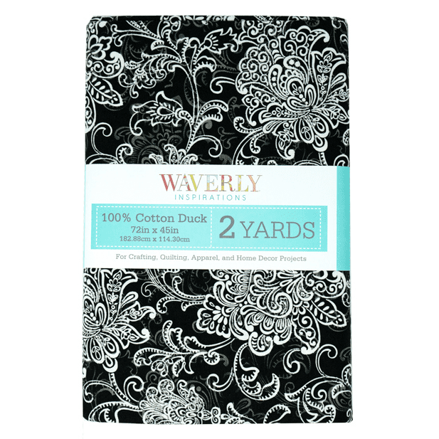 Waverly Inspirations 100% Cotton Duck 45' Width x 2 yds Scroll Black Color Precut Sewing Fabric, 1 Each