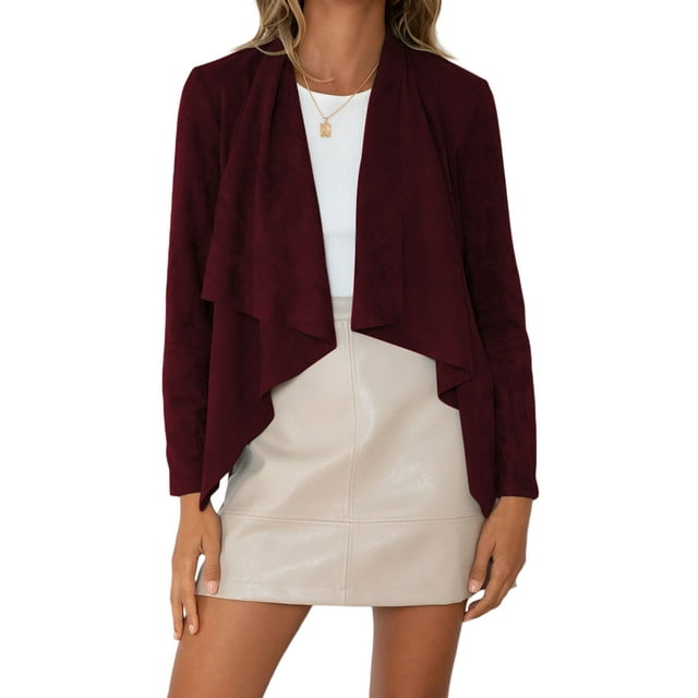 Veste en Faux Suède pour Femmes, Blazer à Volants, Trench-Coat à Col Rabattu, Cardigans Drapés pour l'Automne