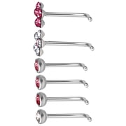 Adult Women's Stainless Steel 22G Multicolor Flower Stud Nose Rings, 6-Pack