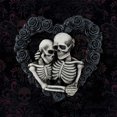 thumbnail image 1 of Corona de pareja de calaveras con colgante de rosa negra, decoración adecuada para, 1 of 5