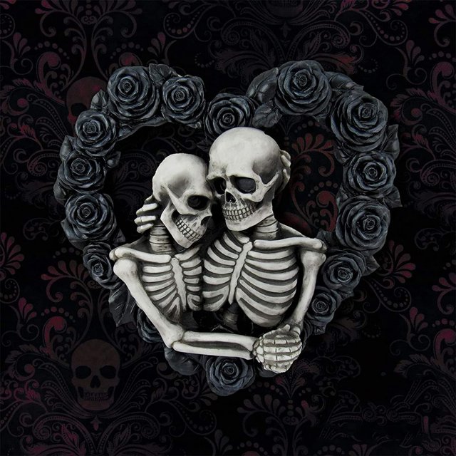 Corona de pareja de calaveras con colgante de rosa negra, decoración adecuada para