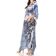 thumbnail image 4 of Sakkas Yeni Women's Short Sleeve V-neck Summer Floral Long Caftan Dress Cover-up - TRB388-Blue - One Size, 4 of 5