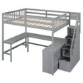 thumbnail image 2 of Full Size Wooden Loft Bed with Built-in L-Shaped Desk and Three-Tier Storage Shelves,Full-Length Guardrails and Attached Storage Staircase, Gray, 2 of 9