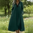 thumbnail image 2 of Lounge Dress for Women Color Block V Neck Flowy Dresses Long Sleeve Pleated Bust Maxi Dress with Pockets Green Dress,Size S-3XL, 2 of 9