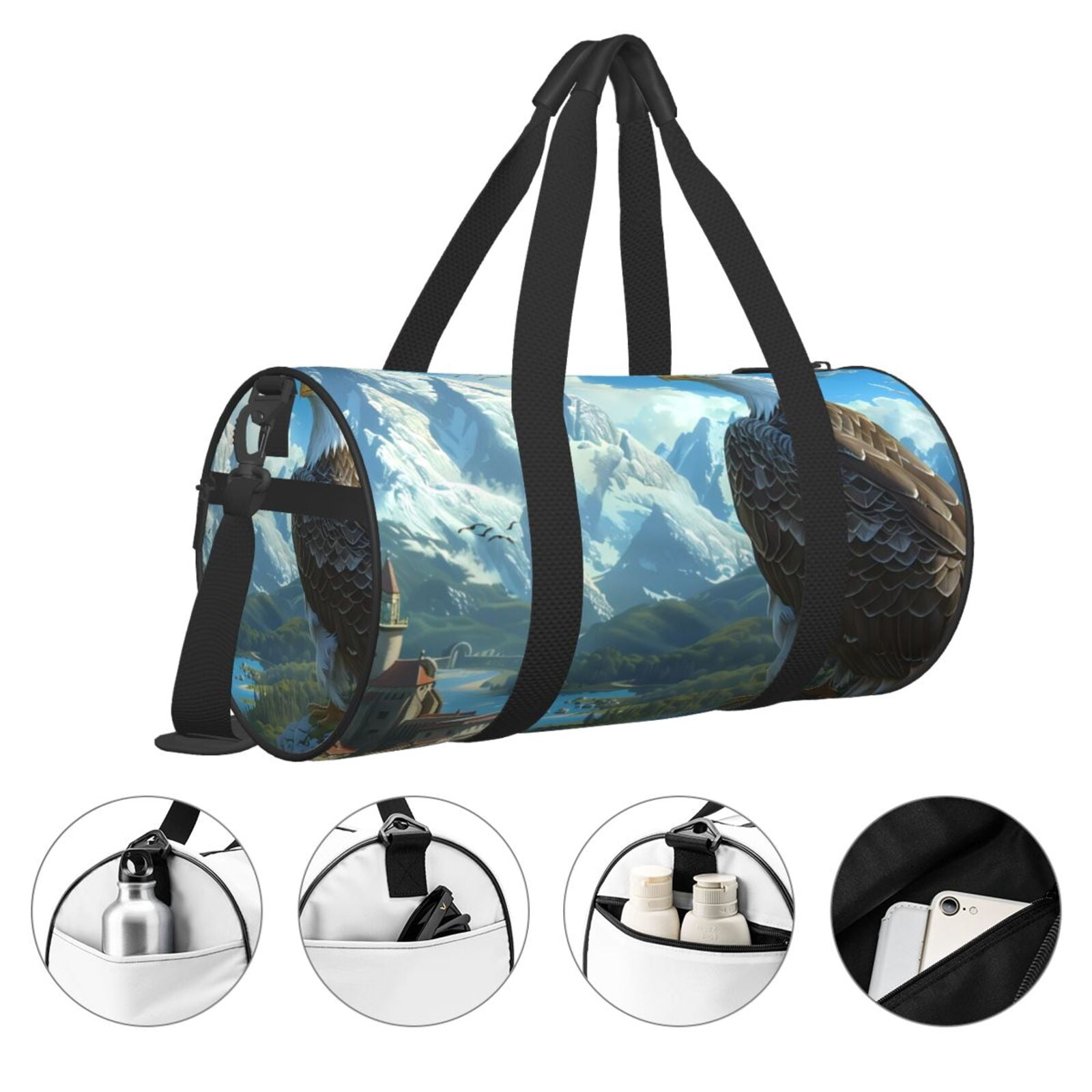 Vsdgher Majestic Eagle Over Castle 45L Foldable Duffel Bag, Sports Gym Bag,Overnight Bag, Portable Weekender Bag for Airplanes
