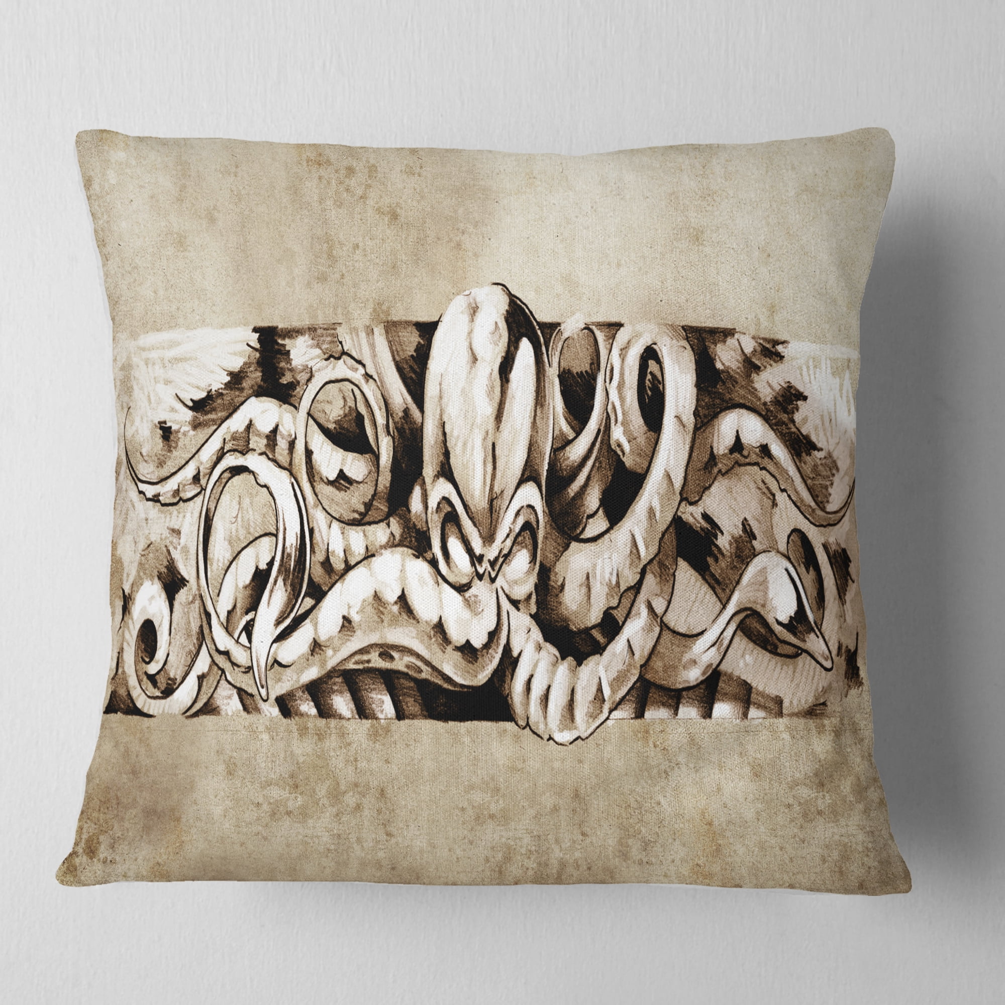 Designart Octopus Sketch in White Shade - Animal Throw Pillow - 16x16