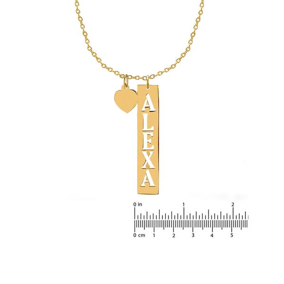 Personalized Vertical Cut Out Name Bar Necklace with Dangling Heart