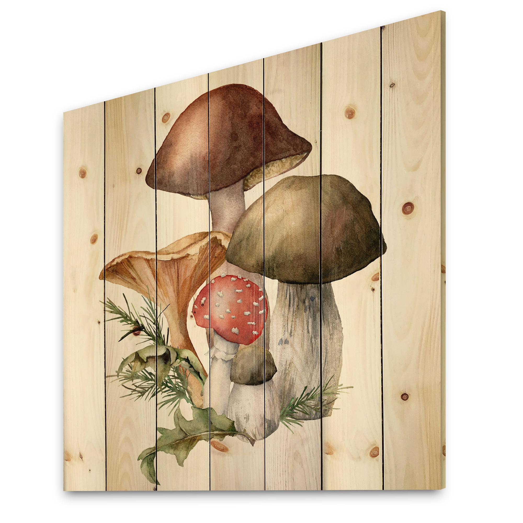 Designart 'Autumn Composition With Mushrooms' Traditional Print on Natural Pine Wood
