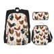 thumbnail image 1 of Disketp Roosters and Chickens Mochila Estampada de Gran Capacidad con Lonchera y Estuche, Set de 3 Piezas para Estudiantes, 1 of 7