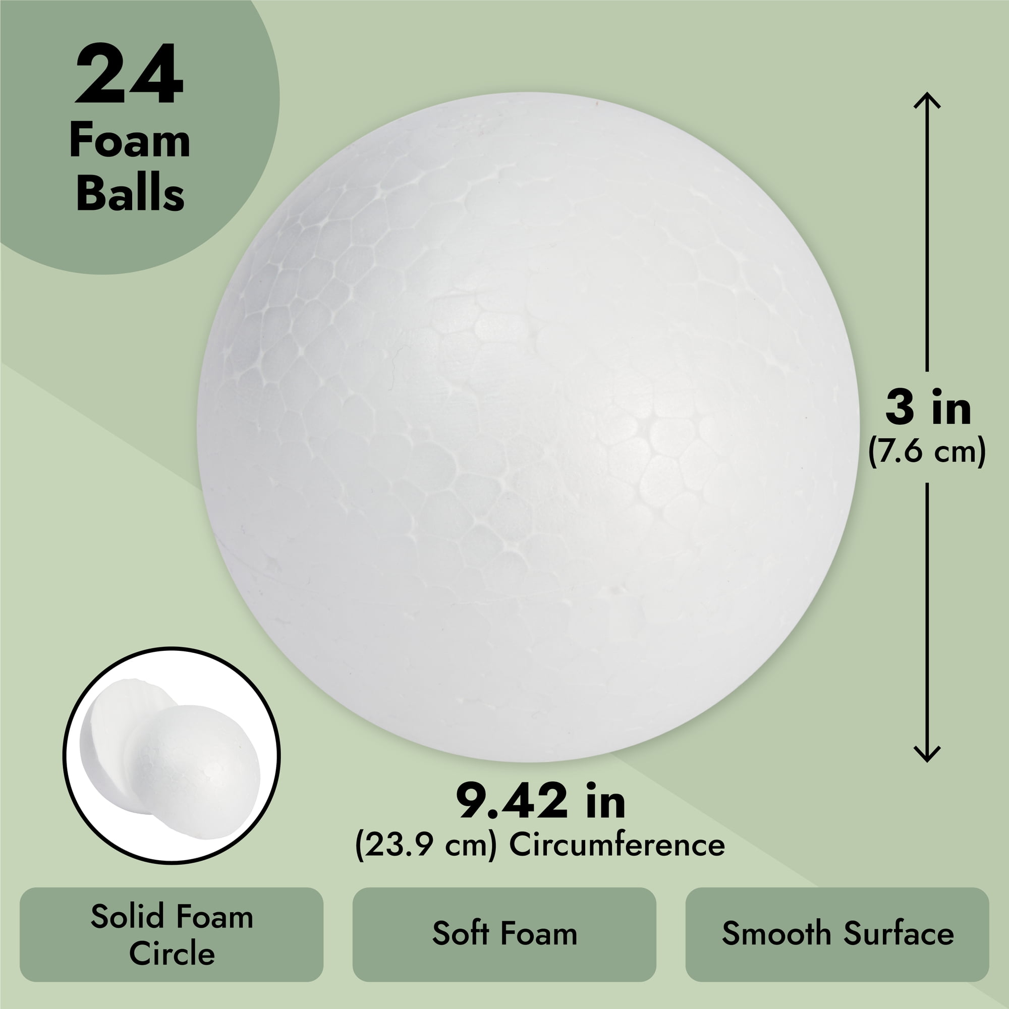 Juvale 24 Pack 3 inch Foam Balls for Arts and Crafts, DIY Christmas Ornaments, White