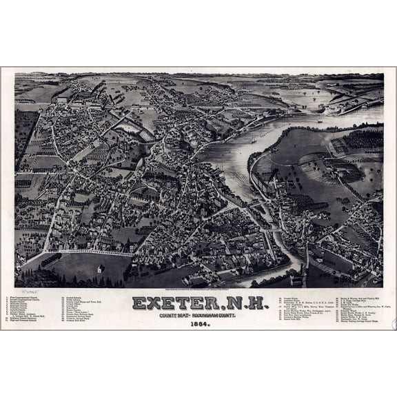 24"x36" Gallery Poster, map of Exeter new hampshire 1884