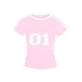 thumbnail image 4 of Women Summer Crop Tops Letter Print Short Sleeve Slim T Shirt, 4 of 5