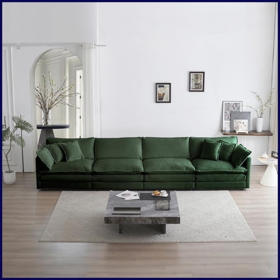 Green Chenille Flexible Modular 4-Seater Sofa – Solid Wood Frame, Modern Living Room Comfort