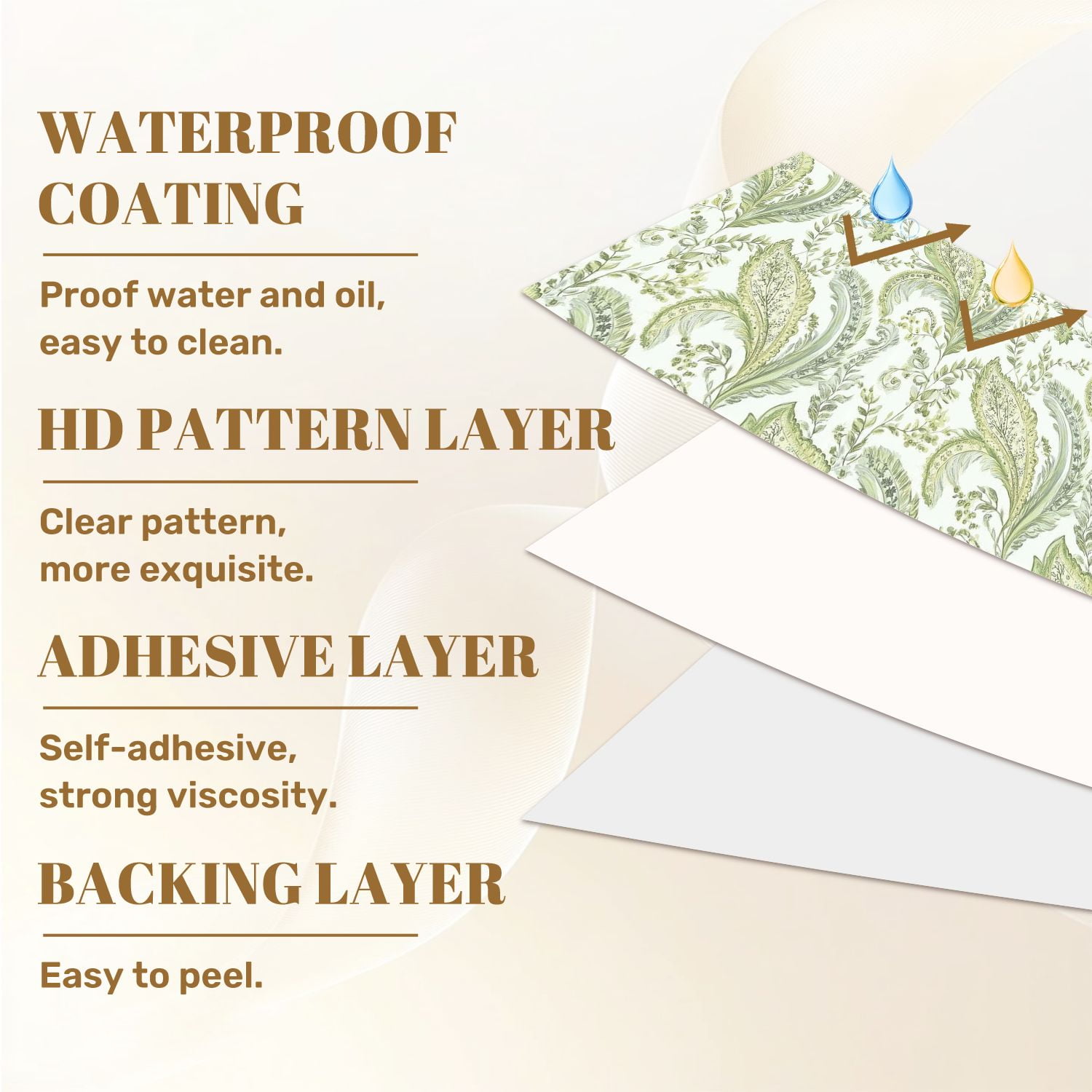 Paisley Peel and Stick Wallpaper 23.6in x 9.8ft Elegant Green Floral Paisley Leaves Swirls Contact Paper Vinyl Waterproof Self Adhesive Wall Paper for Bedroom Shelf Cabinet Renter Friendly