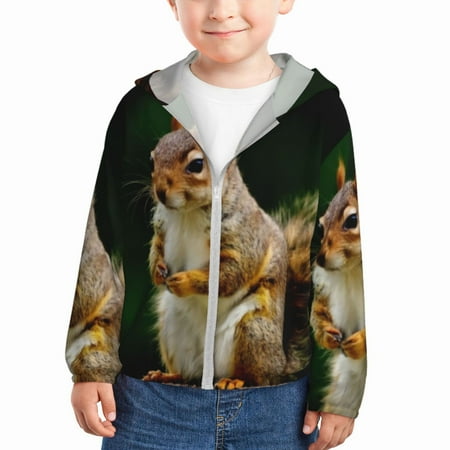 

Gaeub Squirrels Eating Peanuts On The Tree Print Athletic Sun Protection Hoodie for Kids Long Sleeve Outdoor UV Shirt Running Fishing Top for Boys Girls-4 Years