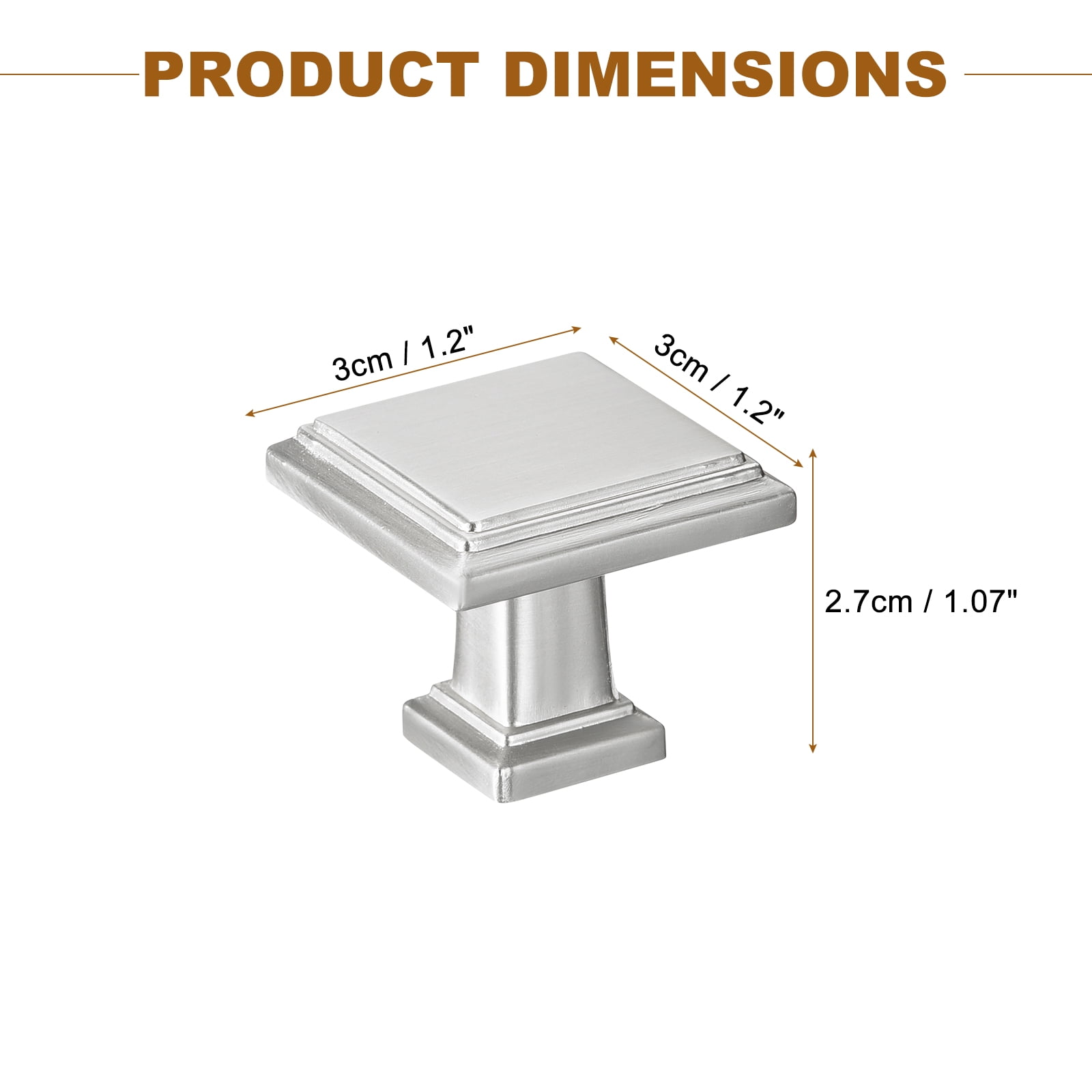 10 Pack Cabinet Knobs 1.2 Inch(30mm) Square Dresser Knobs for Kitchen Cupboard Door, Silver