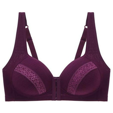 Tumotour Front Open Bras For Women Wirefree Button Closeure Bra Nursing Underwear Solid Color Breathable Gathering Glossy Push Up Without Steel Ring Comfy Soft Cotton Daily Underwear