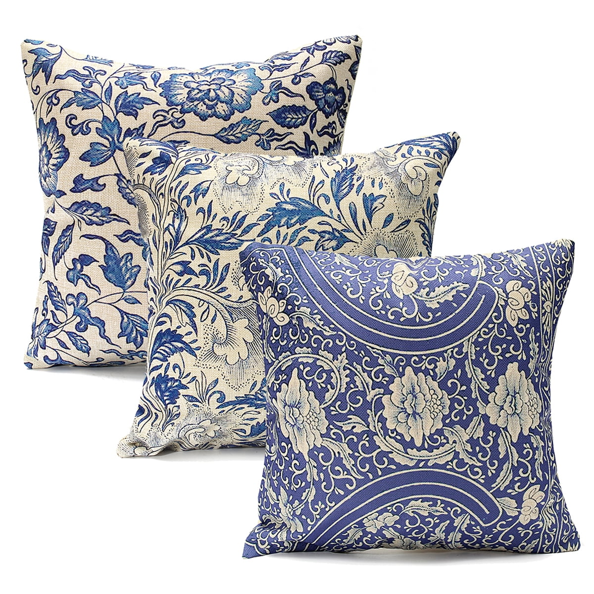 Vintage Oriental Blue Floral Throw Pillow Cushion Cover 18 X18