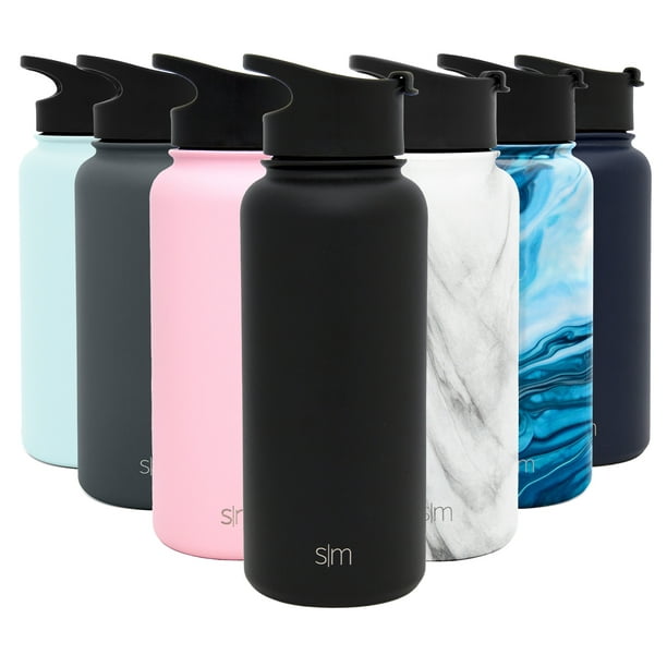 Simple Modern 32 Ounce Summit Water Bottle Stainless Steel Tumbler Metal Flask 2 Lids Wide Mouth Double Wall Vacuum Insulated Black Leakproof Midnight Black Walmart Com