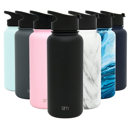 Simple Modern 32 oz Midnight Black Double Walled Vacuum Insulated Stainless Steel Water Bottle with Wide Mouth and Screw Cap