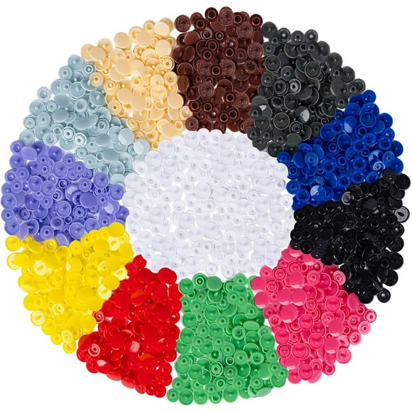 Ensemble de 204 Boutons-Pression - 12 Couleurs de Boutons-Pression en Plastique KAM pour Tissu, Couture et Vêtements avec Boîte de Rangement, Attache Sans Couture pour Bricolage de Vêtements, Bricolages, Coussinets Mama