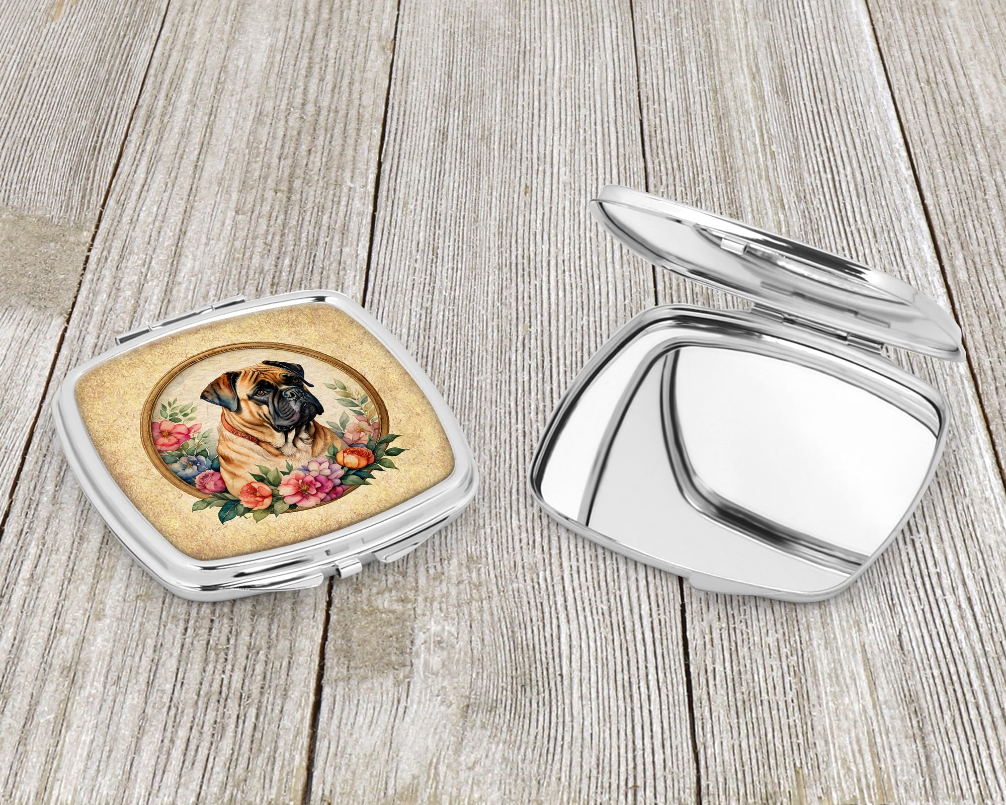 Bullmastiff and Flowers Compact Mirror 2.75 in x 3 in
